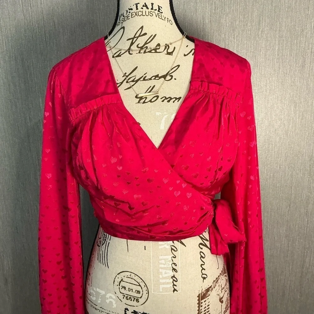 NWOT Elegant Pink Wrap Blouse Size Small